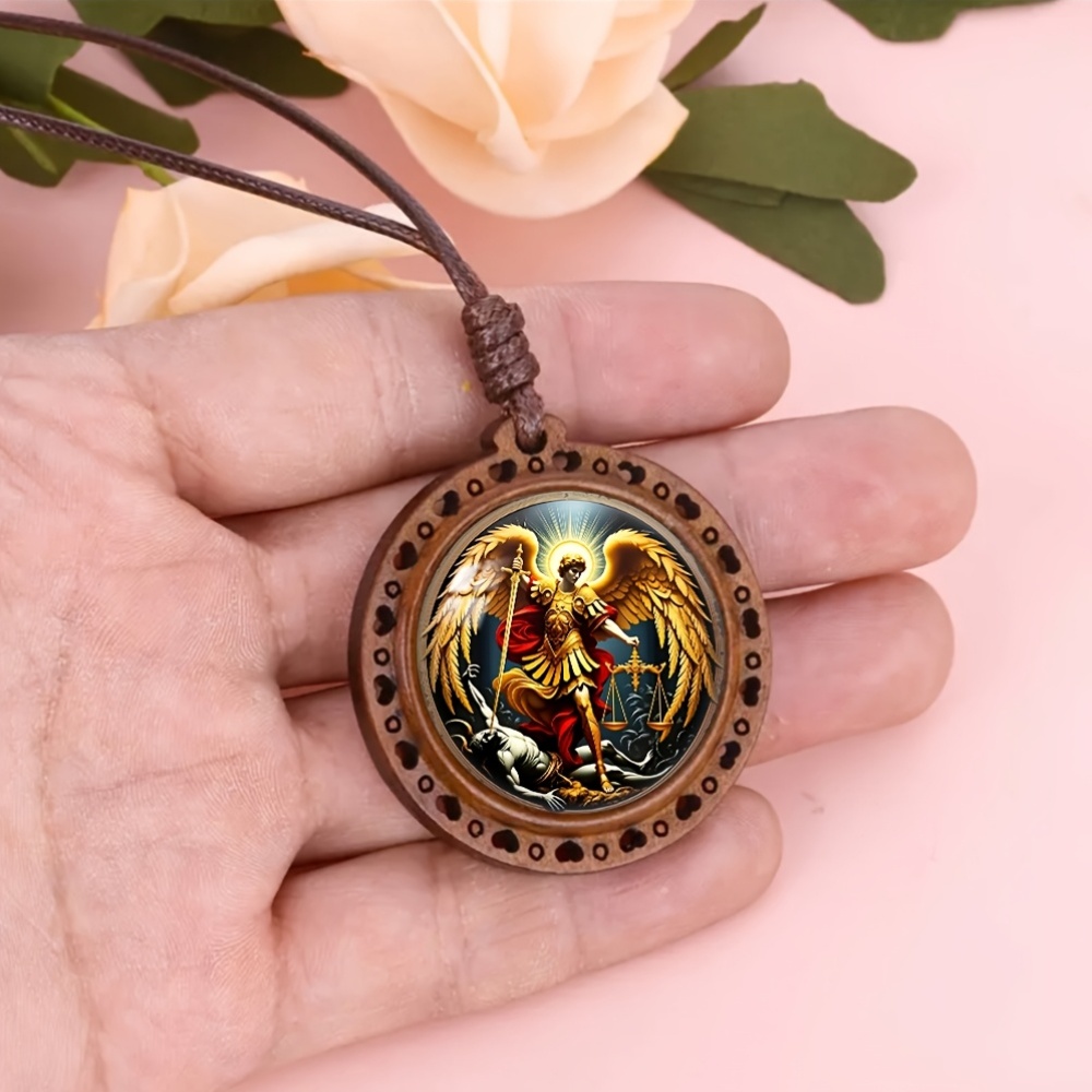 Women's Holy Angel Descent Heart Wooden Necklace